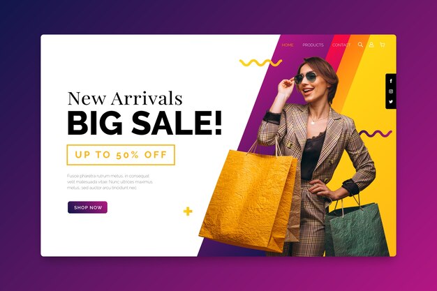 Free vector abstract sales landing page with photo