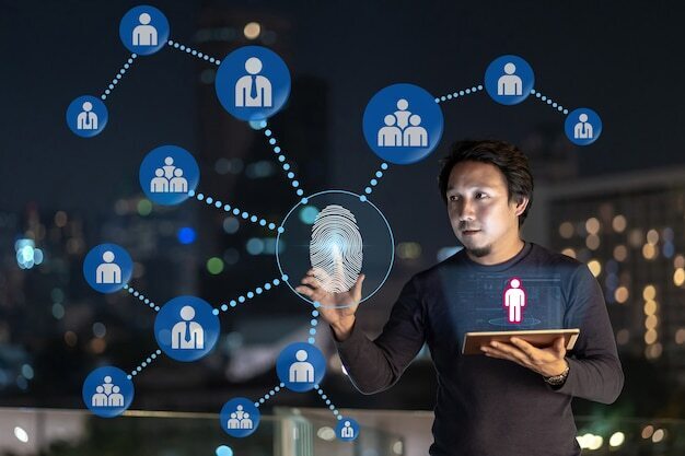Photo asian creative freelancer using technology tablet with authentificate by fingerprint and ar
