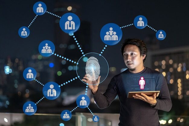 Photo asian creative freelancer using technology tablet with authentificate by fingerprint and ar