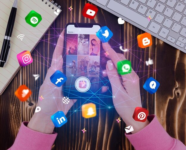 Hands holding smartphone social media concept